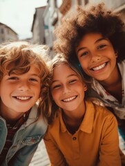 Fototapeta premium Friendship Day. Children's friendship. Happy children smiling at the camera. 