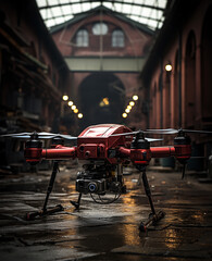 Past and Future Collide: Red Brick Warehouse and Delivery Drone, Generative AI