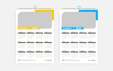2024 One page wall calendar design template, modern 12 months one page calendar