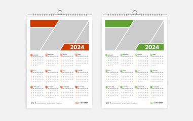 2024 One page wall calendar design template, modern 12 months one page calendar