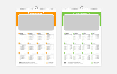 2024 One page wall calendar design template, modern 12 months one page calendar