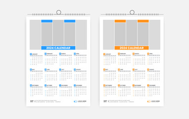 2024 One page wall calendar design template, modern 12 months one page calendar