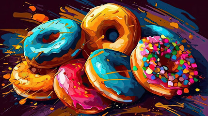 colorful donuts with sprinkles on a black background