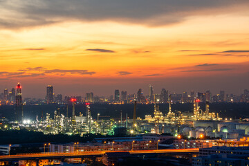 Fototapeta na wymiar Aerial view Industry Oil refinery oil and gas refinery background, Business petrochemical industrial, Refinery oil and gas factory power and fuel energy, . Fuel refinery industry at morning light