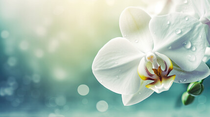 Beautiful white orchid flower on a blurred background with bokeh