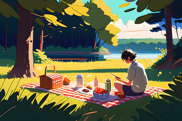 picture of a picnic in a happy and warm nature.
Generative AI