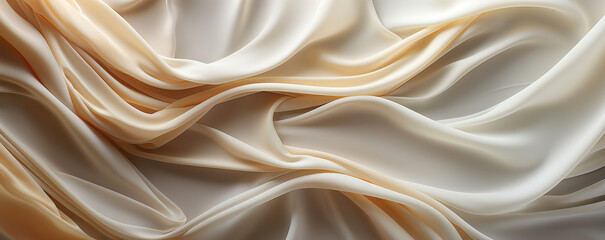 Fototapeta premium Light wavy background, beige fabric close-up.