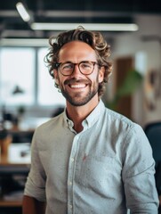 Obraz premium Confident handsome and successful man smiling and looking determined. Generative AI