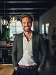 Confident handsome and successful man smiling and looking determined. Generative AI