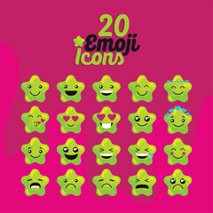 Obraz premium Set of colored cute star shape emoji Vector