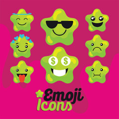 Obraz premium Set of colored cute star shape emoji Vector