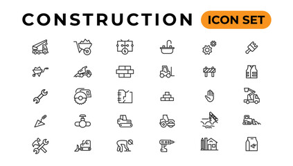 Build and construction thin line icons vector