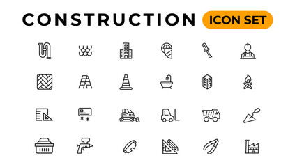 Build and construction thin line icons vector