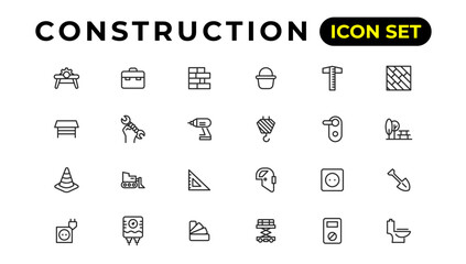 Build and construction thin line icons vector