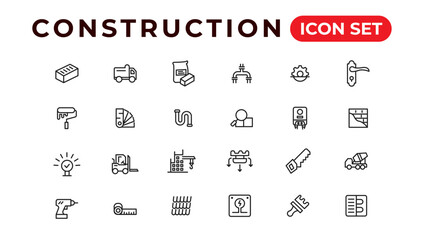 Build and construction thin line icons vector