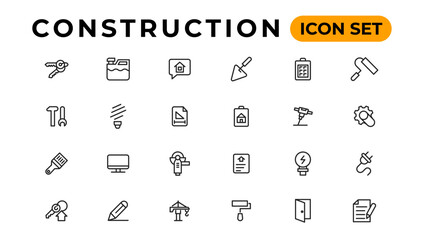 Build and construction thin line icons vector