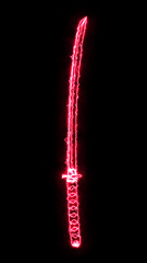Neon Katana Sword Beautiful Samurai's Blade with Black Background	
