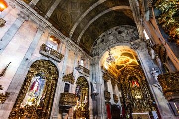 Fototapeta na wymiar Rich decorated interior of the igreja do Carmo, a Roman Catholic church in Porto, Portugal, Europe