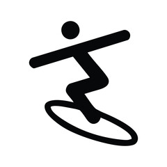 Person on a surfboard, riding on a wave in the ocean flat icon design. Isolated Man Surfing Surfer emoji sign.