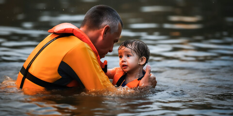 Kind wird von Wasserwacht gerettet KI