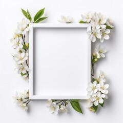 White picture frame with flowering brunch