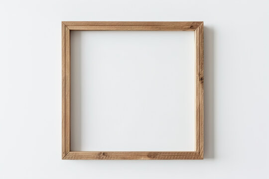 Rectangular wooden frame on a white wall