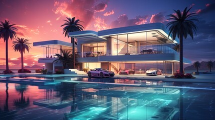 Fototapeta premium Photo of luxury modern real estate for your business property, generated by AI