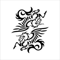 Fototapeta premium vector illustration of two winged horses can be used as graphic design
