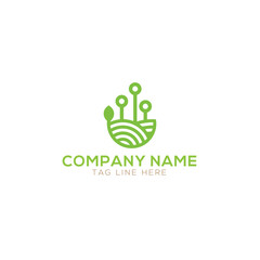 Farmland logo design template with abstract lines, green field symbol
