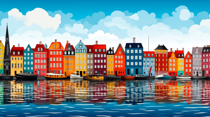 Fototapeta premium Panoramic view of the old town of Copenhagen Denmark.AI Generated
