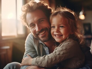 Happy Father Day. Father and daughter smiling happily. Generative AI