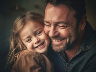 Happy Father Day. Father and daughter smiling happily. 