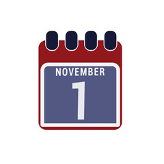 Calendar displaying day 1 (first) of the November - Day 1 of the month. illustration