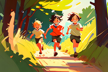 little kids running in nature smiling.
Generative AI