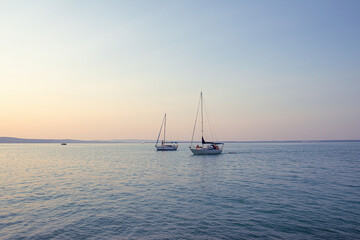 Sailboats at the Lake Balaton in the evening.Summer season.