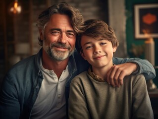 Fototapeta premium Happy Father Day. Father and son smiling happily. Generative AI