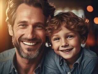 Happy Father Day. Father and son smiling happily. Generative AI