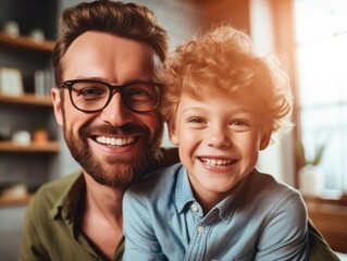 Happy Father Day. Father and son smiling happily. Generative AI