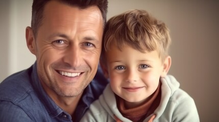 Happy Father Day. Father and son smiling happily. Generative AI