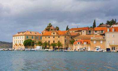 Fototapeta na wymiar The waterfront of Milna Village on the west coast of Brac Island in Croatia
