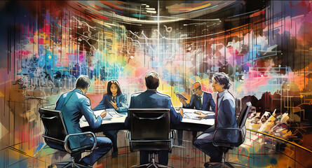 Politicians, business people having a meeting.  Geopolitics, war confrontation concept illustration. 