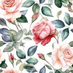 Fototapete Nach Farbmuster Muster  Watercolor roses, seamless pattern.  illustration colored floral seamless background  © Elena