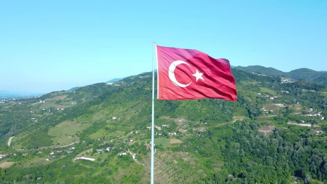 30 Agustos Zafer Bayrami concept. Turkish flag aerial view. 30 August Victory Day. Turkish National Holiday concept