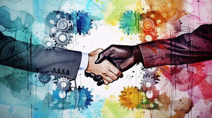 Two successful business people shaking hands, making agreements, working together concept.