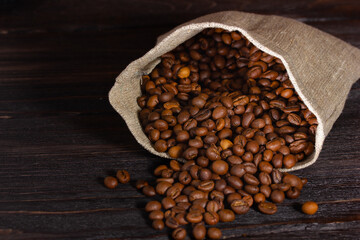 Coffee beans fell out of a fallen canvas bag