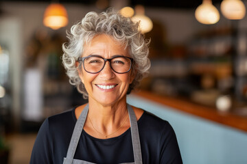 Portrait of a senior woman with a sincere smile, proud small business owner radiating vitality and experience