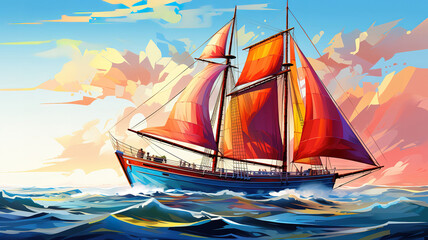 Sea scene with a sailboat. Generative Ai