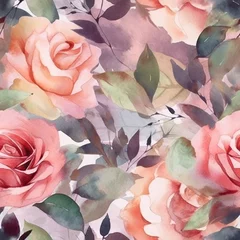 Acrylglasbilder Muster Watercolor roses, seamless pattern.  illustration colored floral seamless background  © Elena