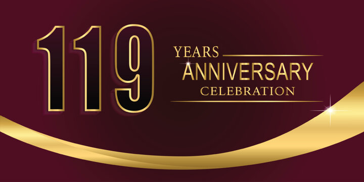 119th Year anniversary celebration background. Golden lettering and a gold ribbon on dark background,vector design for celebration, invitation card, and greeting card.