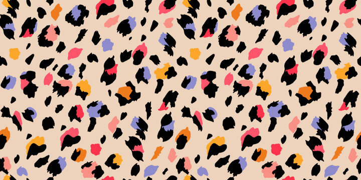 Abstract Leopard Skin Seamless Patterns. Animal print. geometric folklore ornament for textile banner, cover, wallpaper. Vector illustration.